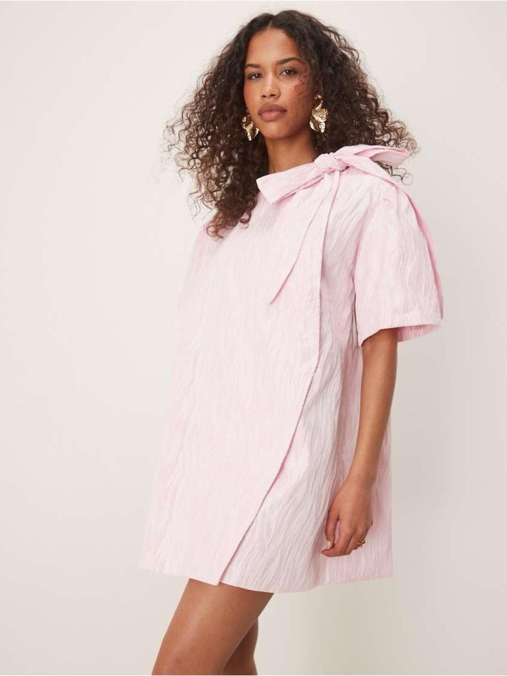 NWT GHOSPELL Wrap Mini Dress Pink Zebra Print Oversized Bow Size XL